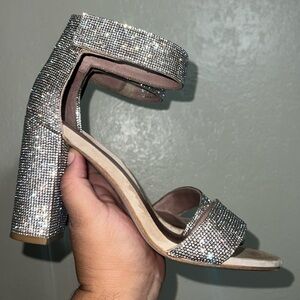 Jeffrey Campbell Silver Glitter Heeled Sandals Size 8